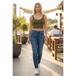 Abercrombie & Fitch Soft AF Olive Green Wide Strap Crop Top Tank Top Womens Sz L